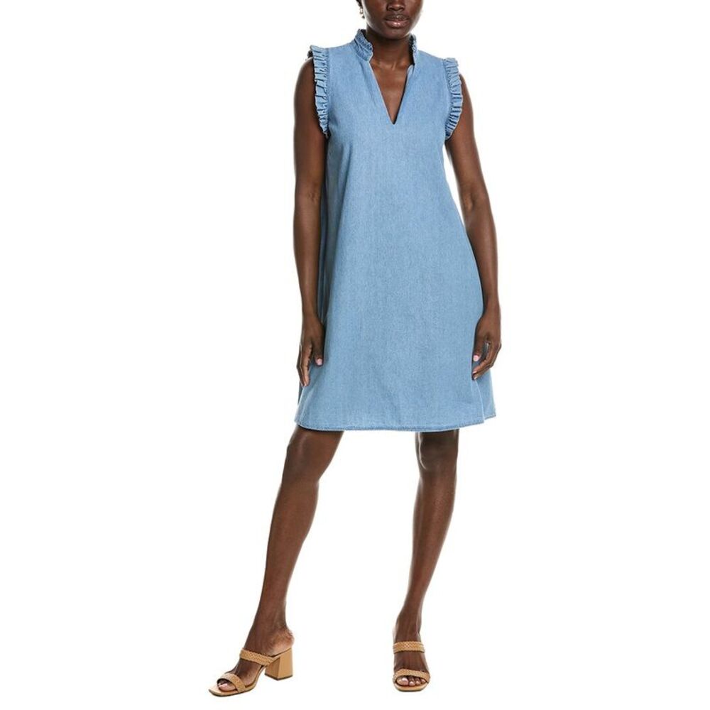 Jones New York Light Blue Chambray Ruffle Sleeve Midi Dress